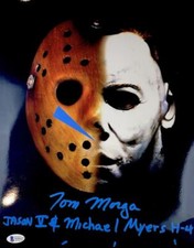TOM MORGA SIGNED JASON VOORHEES MICHAEL MYERS 11X14 METALLIC PHOTO BAS 327