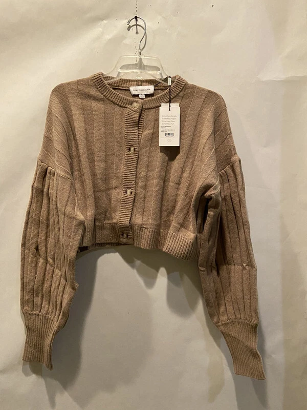 CÁRDIGAN RECORTADO ACANALADO ALGO AZUL MARINO TOSTADO TALLA XLARGE MANGA LARGA ABOTONADO