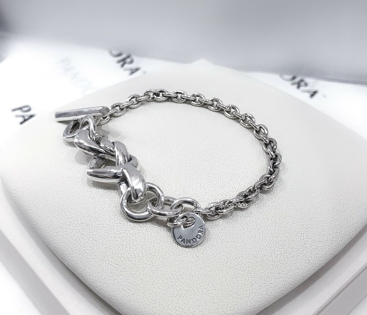 NEW Authentic PANDORA 925 Silver Knotted T-Bar Link Chain Bracelet | eBay