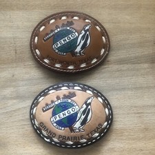 2 Rare vintage Pengo Leather Belt Buckle Embroidered Fort Worth Praire Texas