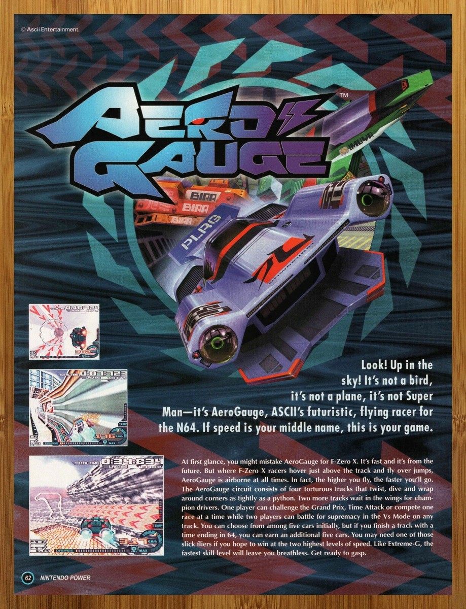 1997 Aero Gauge N64 Nintendo 64 Print Ad/Poster Authentic Video