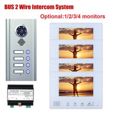 BUS 2 Wire Intercom systems Kit 1/2/3/4 Units Apartment 7 Inch Video Door Phone