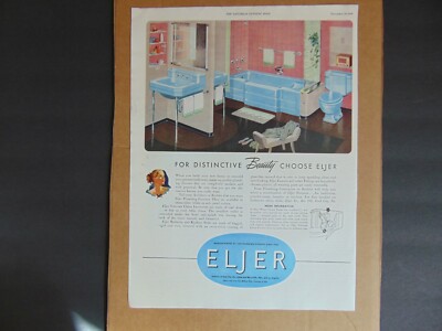 1949 ELJER BLUE BATHROOM FIXTURES  Distinctive Beauty vintage art print ad