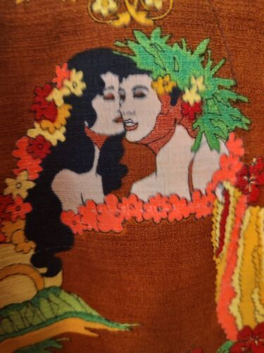Vintage Kona Coffee Hawaiian Caftan, Barkcloth 50'