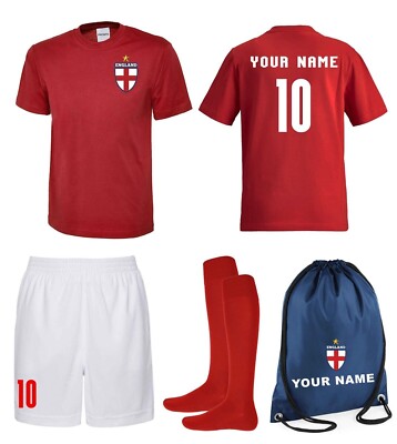 Personalised Kids England Style Away Youth Football Kit Shirt