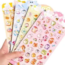 3D Puffy Stickers, 4 Sheets 200+ Kawaii Resin Decorative Stickers Multicolor 
