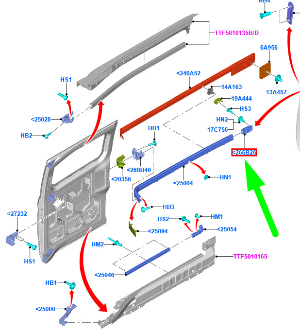 FORD TOURNEO CUSTOM Sliding Door Right Track Cover 2046248 NEW  