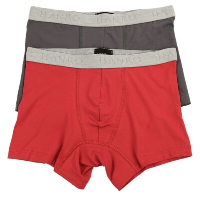 HANRO Mens 2 Pair Red Gray COTTON ESSENTIALS Brief Underwear SMALL NWT