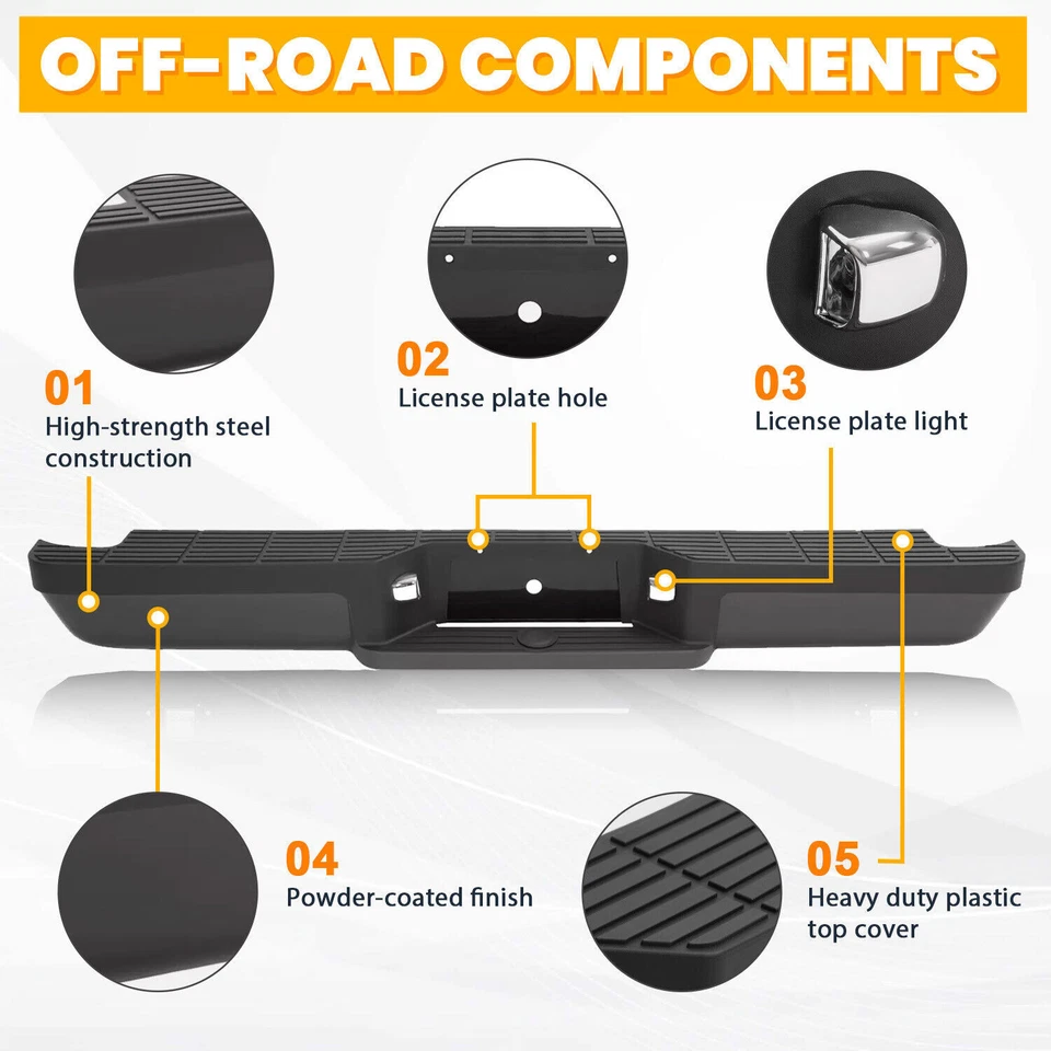 Black Complete Rear Step Bumper For 1993-2011 Ford Ranger Fleetside/Styleside - Image 2 of 4