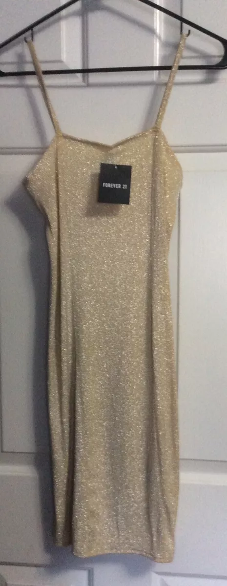 FOREVER 21 Slip Dress Gold Toned Spaghetti Strap Sleeveless size