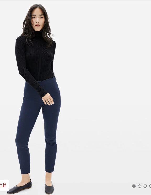 Everlane The Side Zip Stretch Cotton Pant Women’s Navy Elastic Waist  Trousers 2