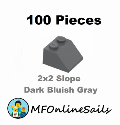 100 Genuine LEGO 2x2 Slopes - Dark Bluish Gray - Piece #3039 - Bulk