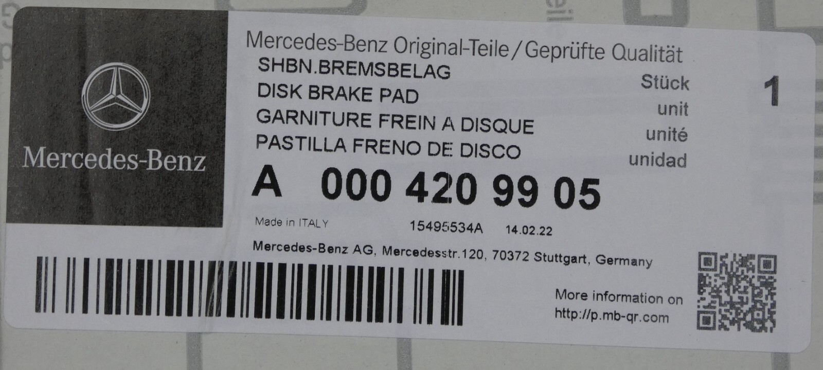 Original Mercedes-Benz Bremsklotz-Satz hinten. CLA W118, A-Klasse 