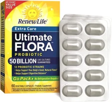Extra Care Ultimate Flora Probiotic 50 Billion Go Pack, 60 CT