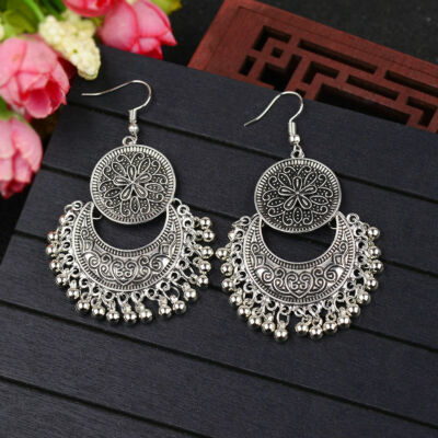 A PAIR OF TIBETAN SILVER DANGLY SLIM LEAF PURPLE BEAD CLIP ON - Foto 7