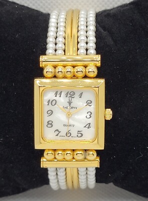 Ladies The Oryx Dress Round Gold Tone White Faux Pearls Band Analog Watch I8