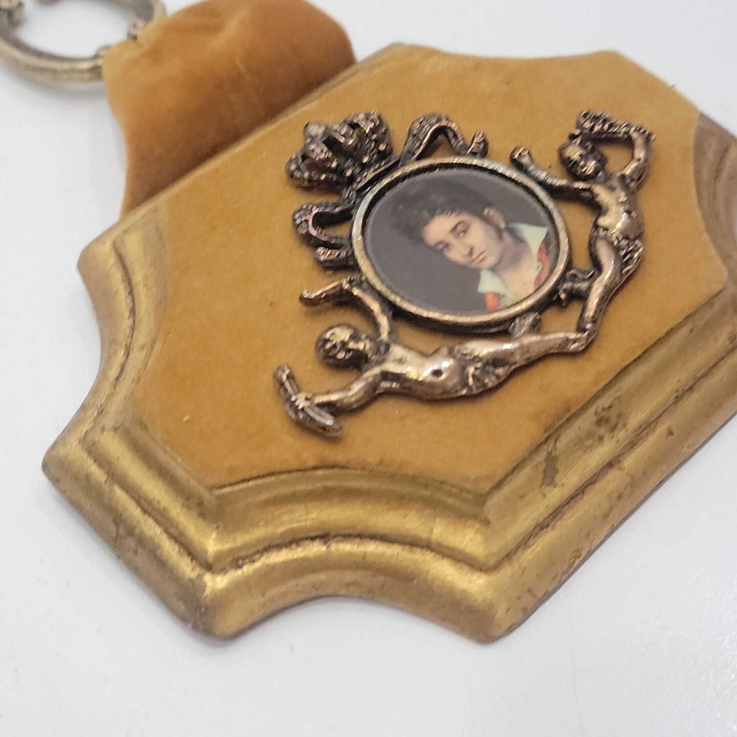 MCM Jaru Plaster & Gold Velvet Art Plaque With Cupids & Portrait Medallion