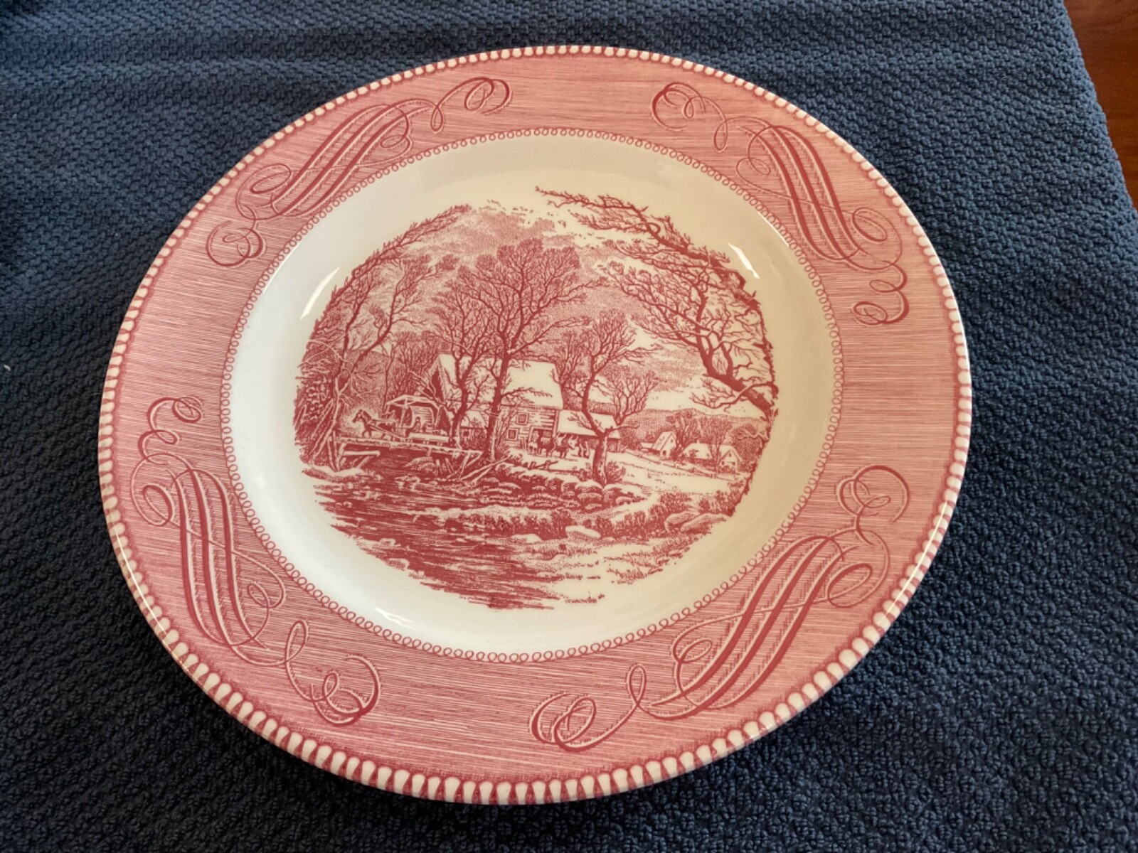 Vintage Royal Ironstone USA The Old Grist Mill 10" Dinner Plate Red