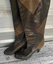 SAKS FIFTH AVENUE Vintage Brown Black Leather Patchwork Boots RARE