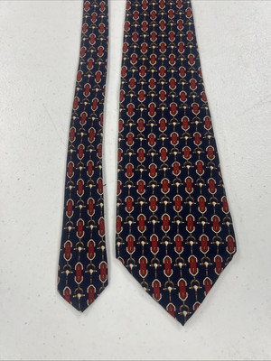Saks Fifth Avenue Men's Navy Blue Geometric Pattern Links Silk