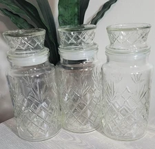  Planters Mr. Peanut Glass Jar – Pineapple Pattern Clear Jar 1983, SET OF 3