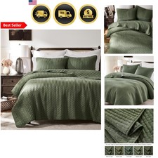 Olive Green Queen Quilt Set with Pillow Shams Farmhouse Style All Season Bedding