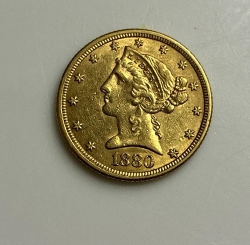 1880 Liberty Head Half Eagle 5$ Gold Coin