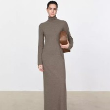 Women's Velvet Wool Warm Winter New Long Short Knitted High Neck Slim Long Dress