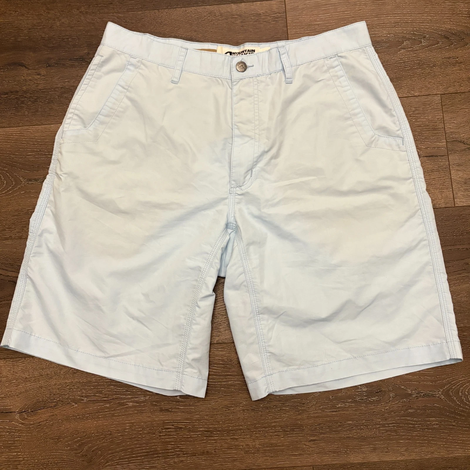 Mountain Khakis Shorts Mens 34x10 Light Blue Pockets Outdoors Hiking
