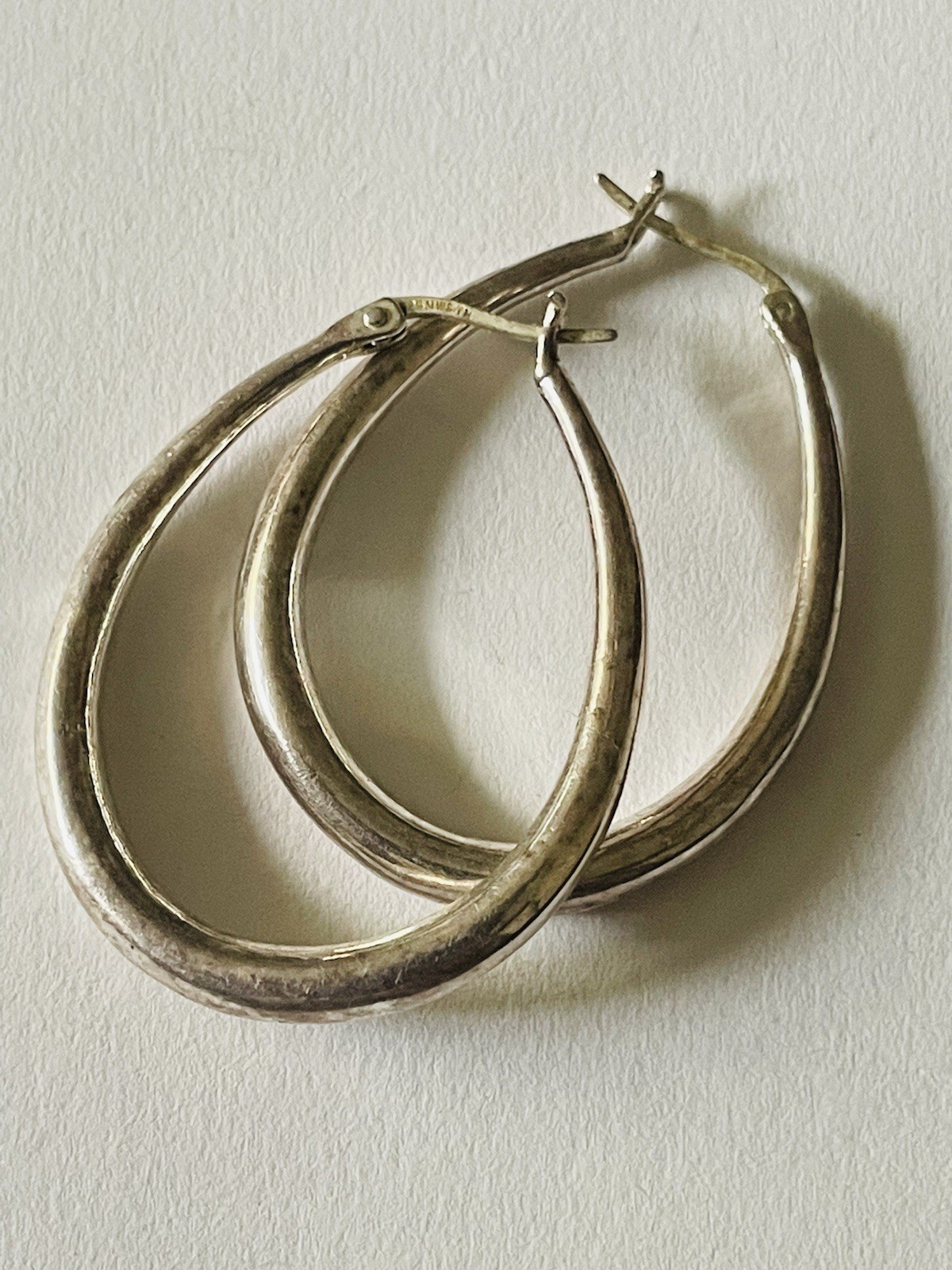 Vintage Sterling Silver 925 Tapered Teardrop Hoop Earrings 18 Grams