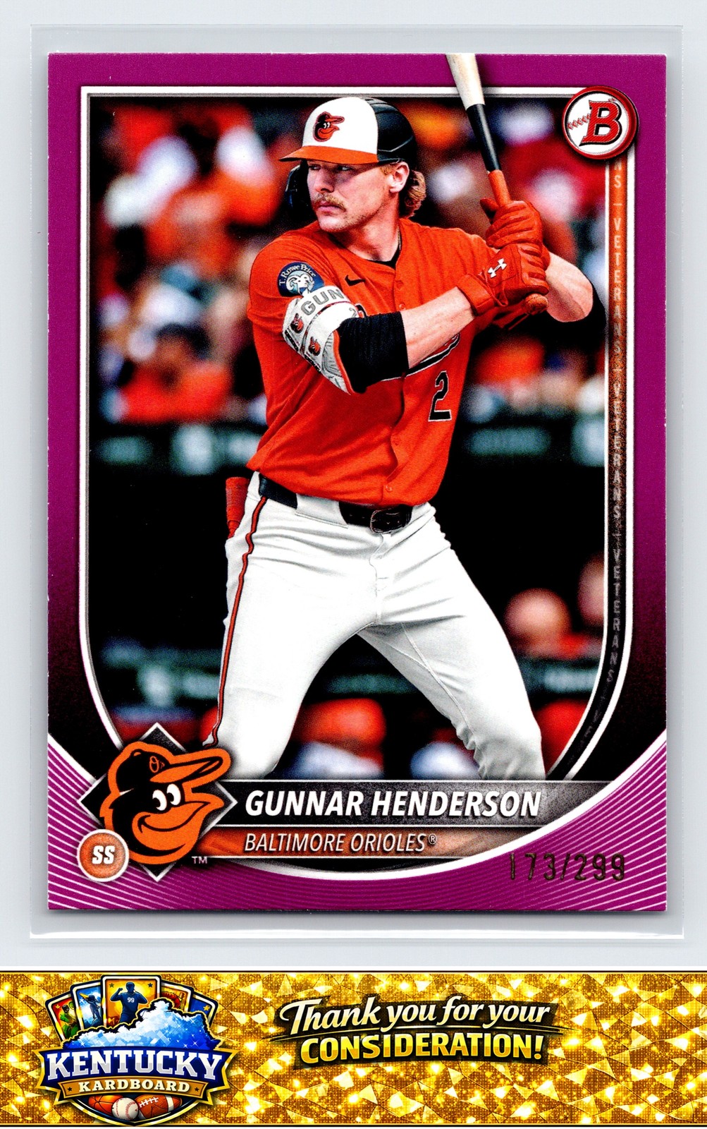 2025 Bowman #2 Gunnar Henderson Chrome Mojo Fuchsia Refractor #/299