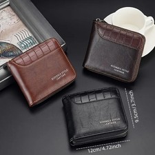 Men'S Wallet with Multi-Card Slots  Zipper Closure - Stylish Black Faux Leather