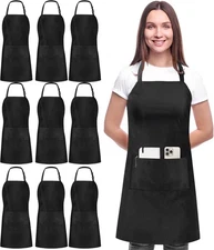Utopia Kitchen 10 Pack Bib Apron Adjustable with 2 Pockets, Water and Oil Resist