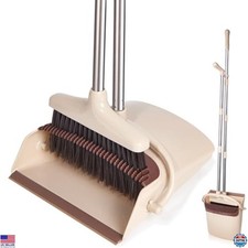 Broom and Dustpan Set with Long Handle, Lightweight Stainless Steel, 1-Pack