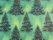 VTG CHRISTMAS 1969 TIE TIE WRAPPING PAPER GIFT WRAP PRETTY TREES ON GREEN