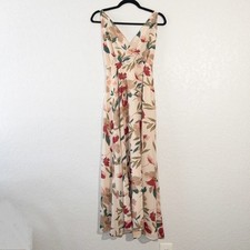 Lulu’s Resounding Beauty Beige Floral Print Surplice Maxi Dress Size Medium