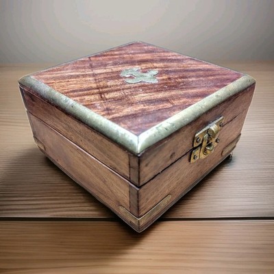 Stanley London Wooden Compass Box With Brass Trim And Inlay With Warm Patina 