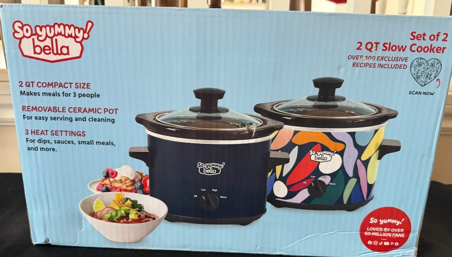 Bella So Yummy! 2 QT Slower Cooker Set of 2 in Navy- NEW IN BOX