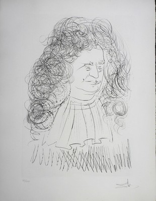 SALVADOR DALI radierung Portrait De La Fontaine ed/250 1974 Arches SIGNIERT