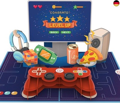   Pop-Up Karte Gaming Controller ?Level Up? - Lustige 3D Geburtstagskarte, Geldg