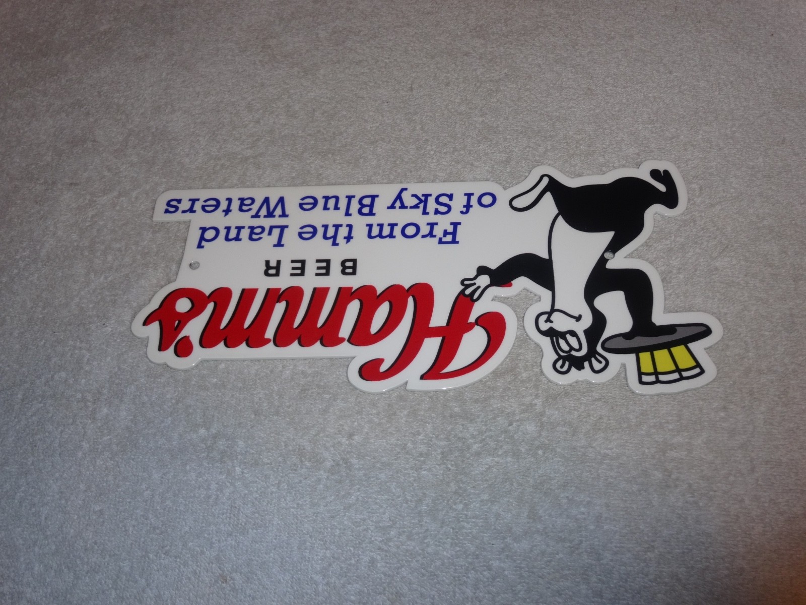 VINTAGE HAMM'S BEER BEAR SERVING HAMMS 1' METAL SKY BLUE WATER GASOLINE OIL SIGN