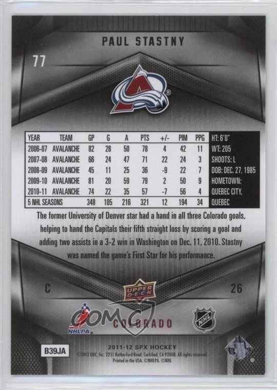 2011-12 SPx Paul Stastny #77 - Image 2 of 2