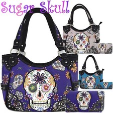 Sugar Skull Day of the Dead Purse Handbag Women Tote Bag Shoulder Bag Wallet Set