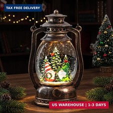 Christmas Snow Globe Lantern with LED Lighted Water Glitter, Hanging Kerosene St