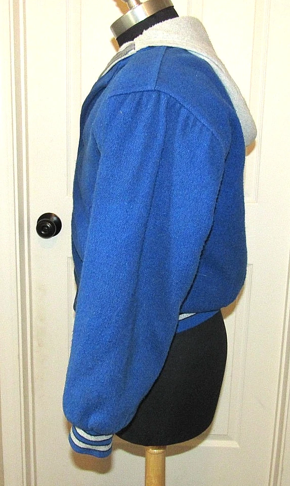 Vintage Spalding Jacket Men S 36-38 Blue Coat Snaps HOODED Bomber Made USA - Image 2 of 4