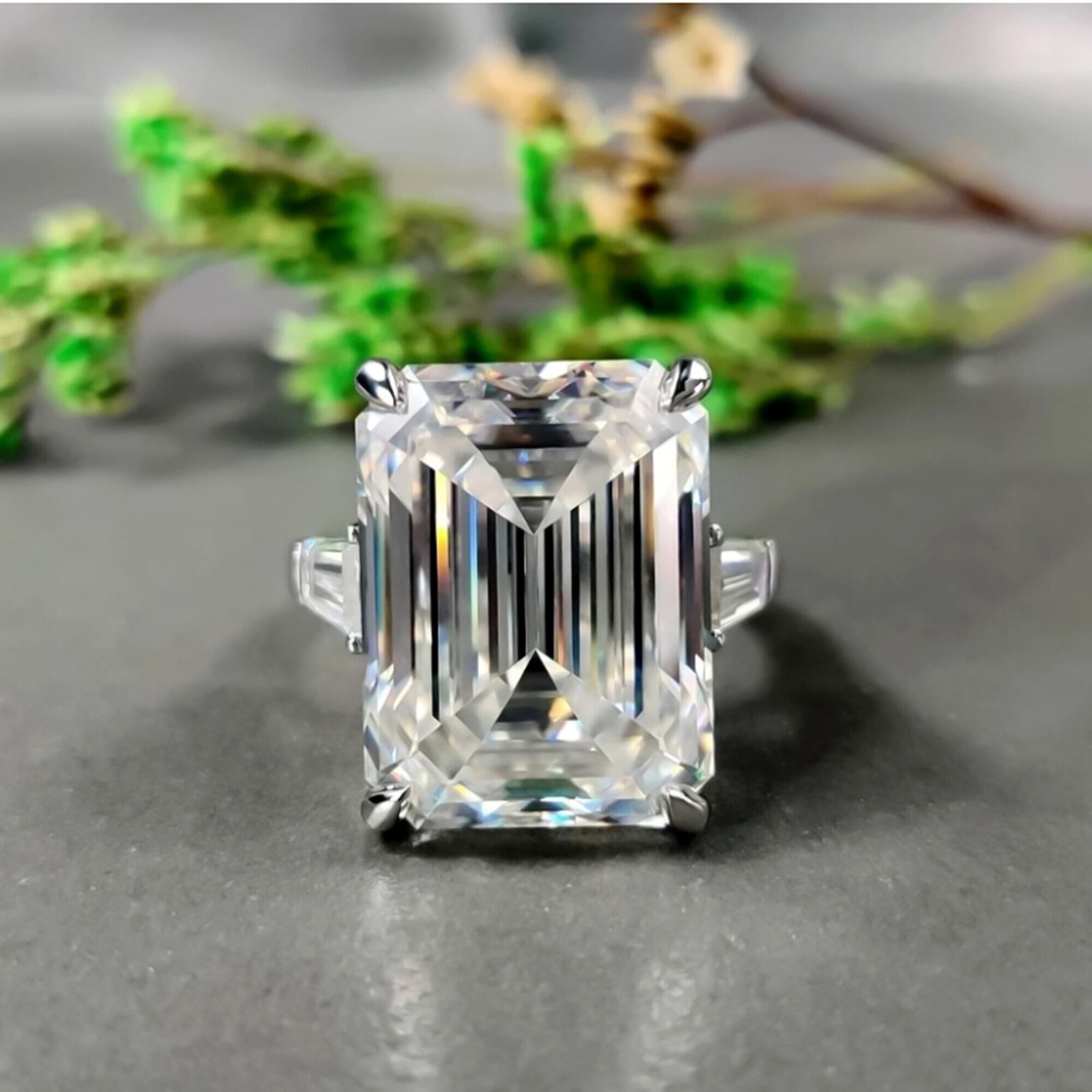 9.00 Ct Emerald Cut Off White Diamond Ring 925 Silver Bridal Jewelry