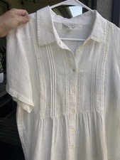 Lucky Brand White Linen Woven Collared Button...