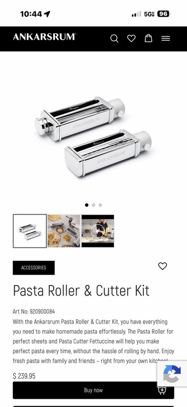 Ankarsrum Pasta Roller And Cutter Kit Attachment for Stand Mixer