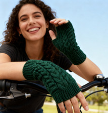 Women's Winter Fingerless Knit Gloves, Thermal Long Wrist Warmers, Korean Style