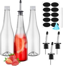 3 Pack 25oz Liquor Pour Bottles Plastic Long Neck w/ Spouts Funnel Labels